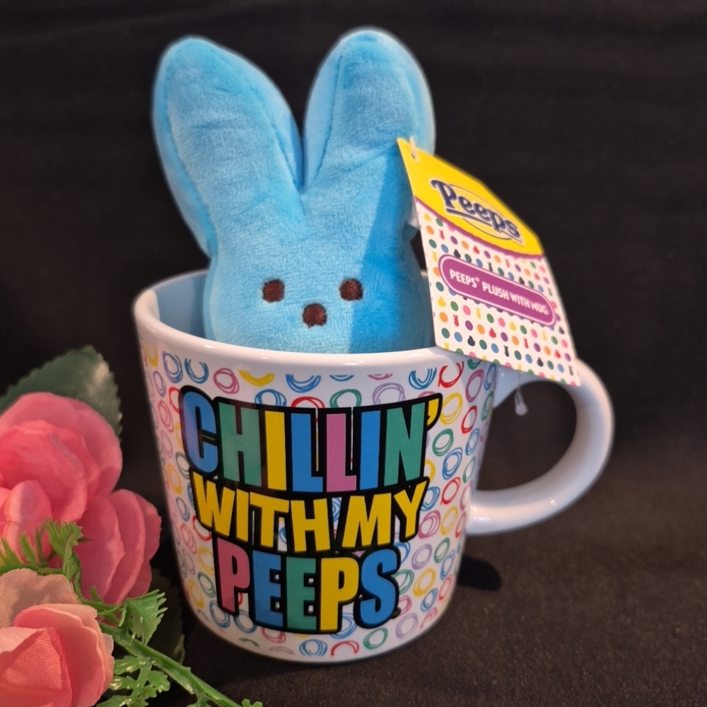 PEEPS Plush With Mug ~ "Chillin' With My Peeps" Blue Peeps Bunny
